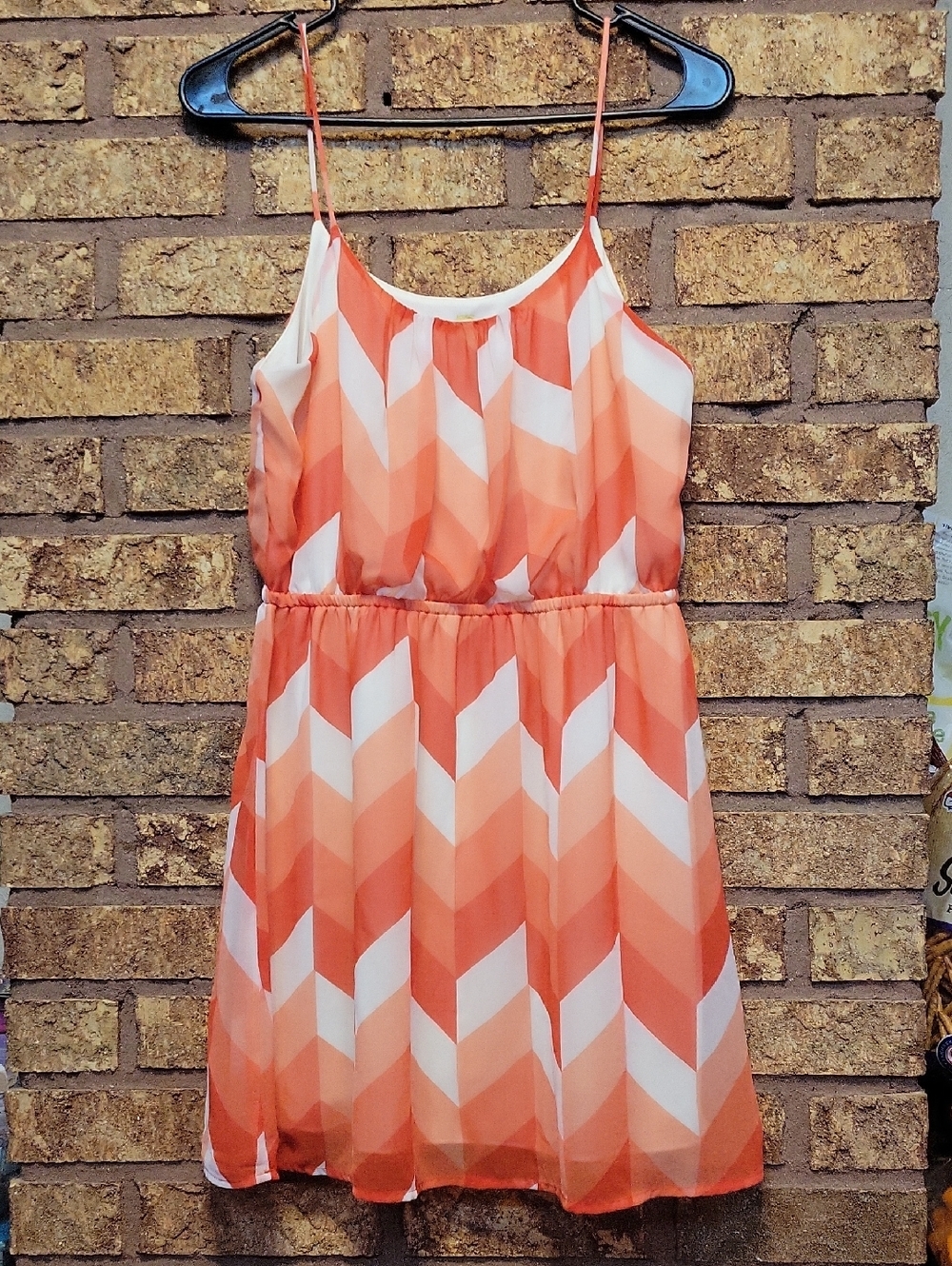 Vintage Final Touch Orange Chevron Spaghetti-Strap Casual Mini Dress Size M USA